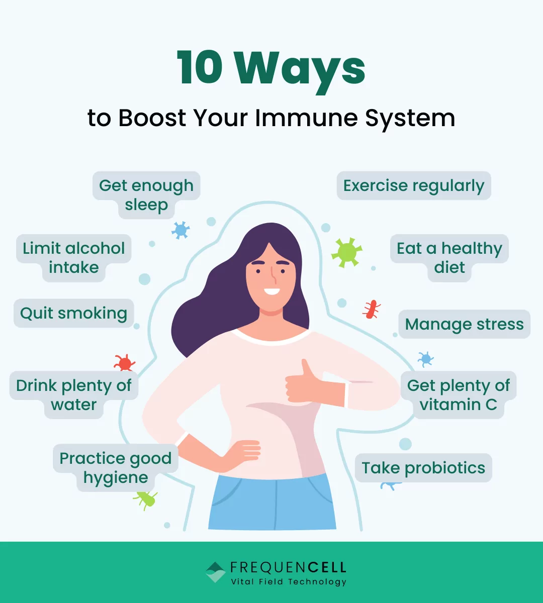 Infographic displaying 10 ways to boost your immune system